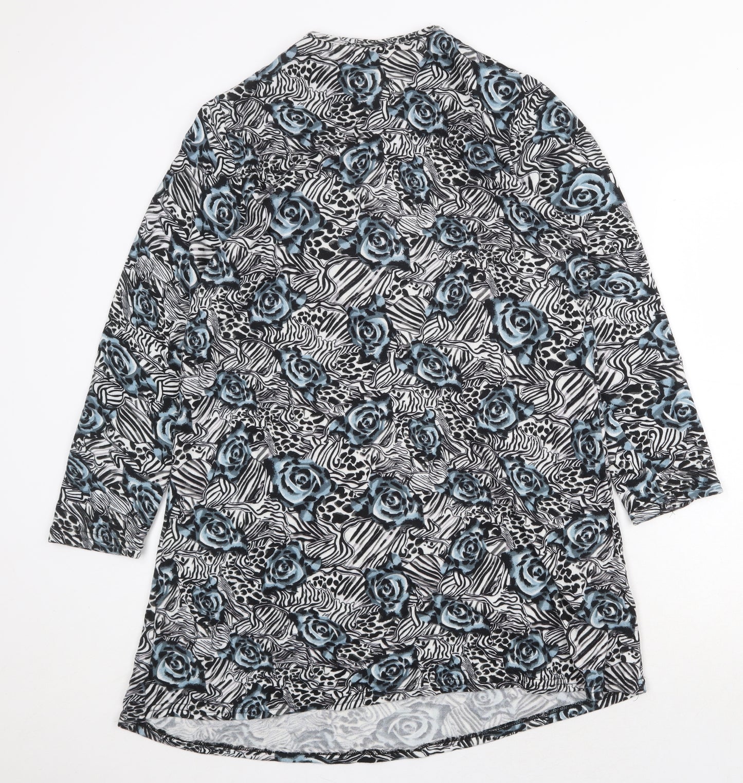 Radaus Womens Grey Floral Cotton Shift Size L V-Neck Zip