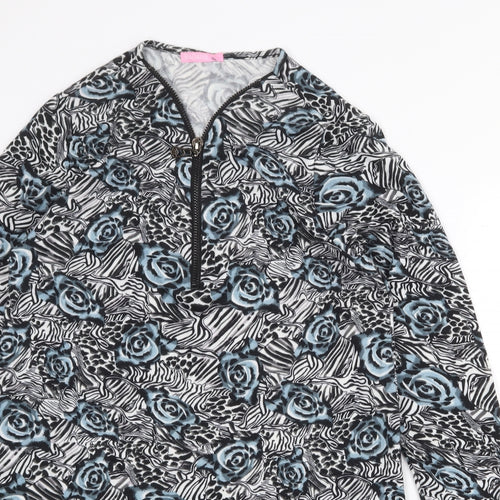 Radaus Womens Grey Floral Cotton Shift Size L V-Neck Zip