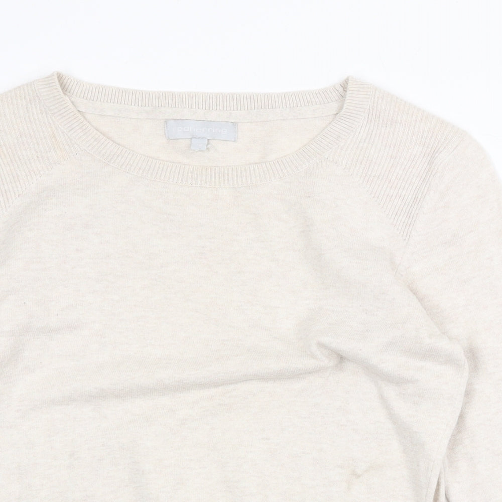 Red Herring Womens Beige Round Neck 100% Cotton Pullover Jumper Size 12
