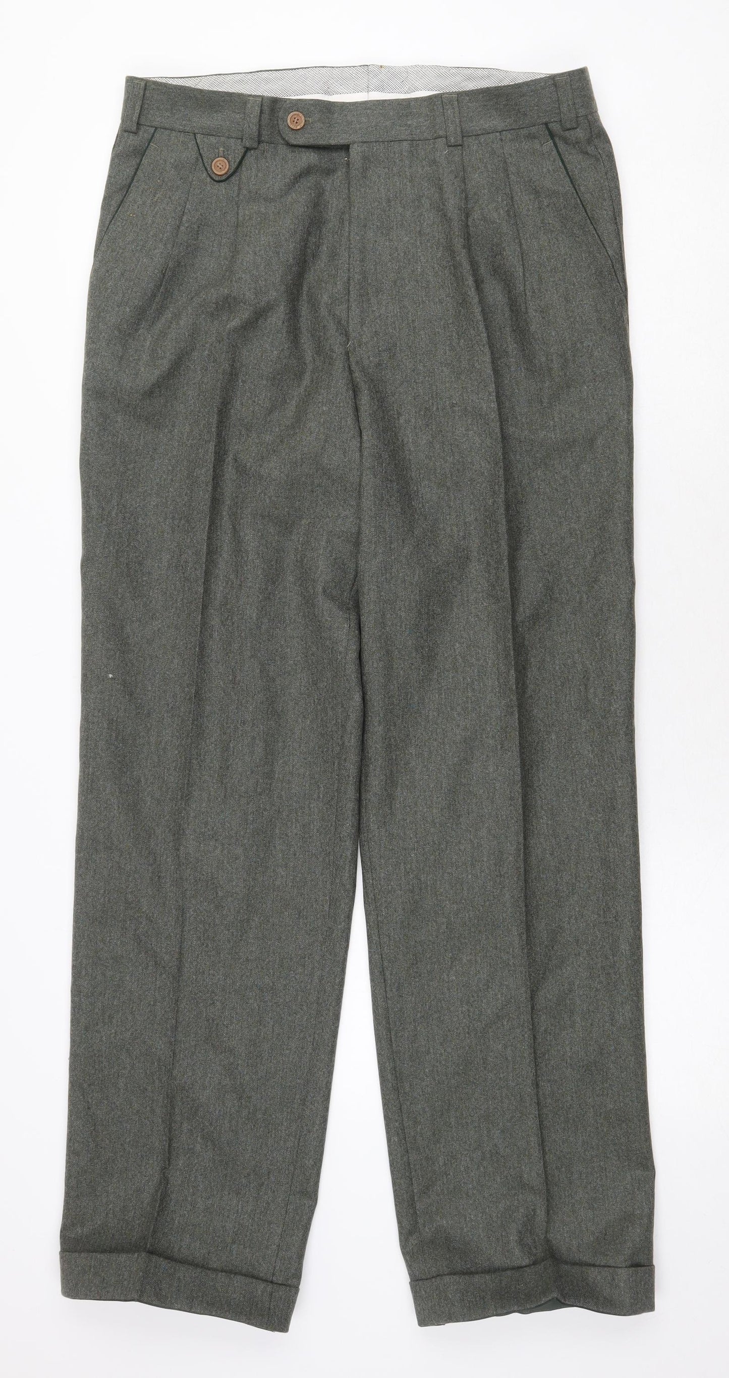 Hilt Mens Green Wool Dress Pants Trousers Size 34 in Regular Zip