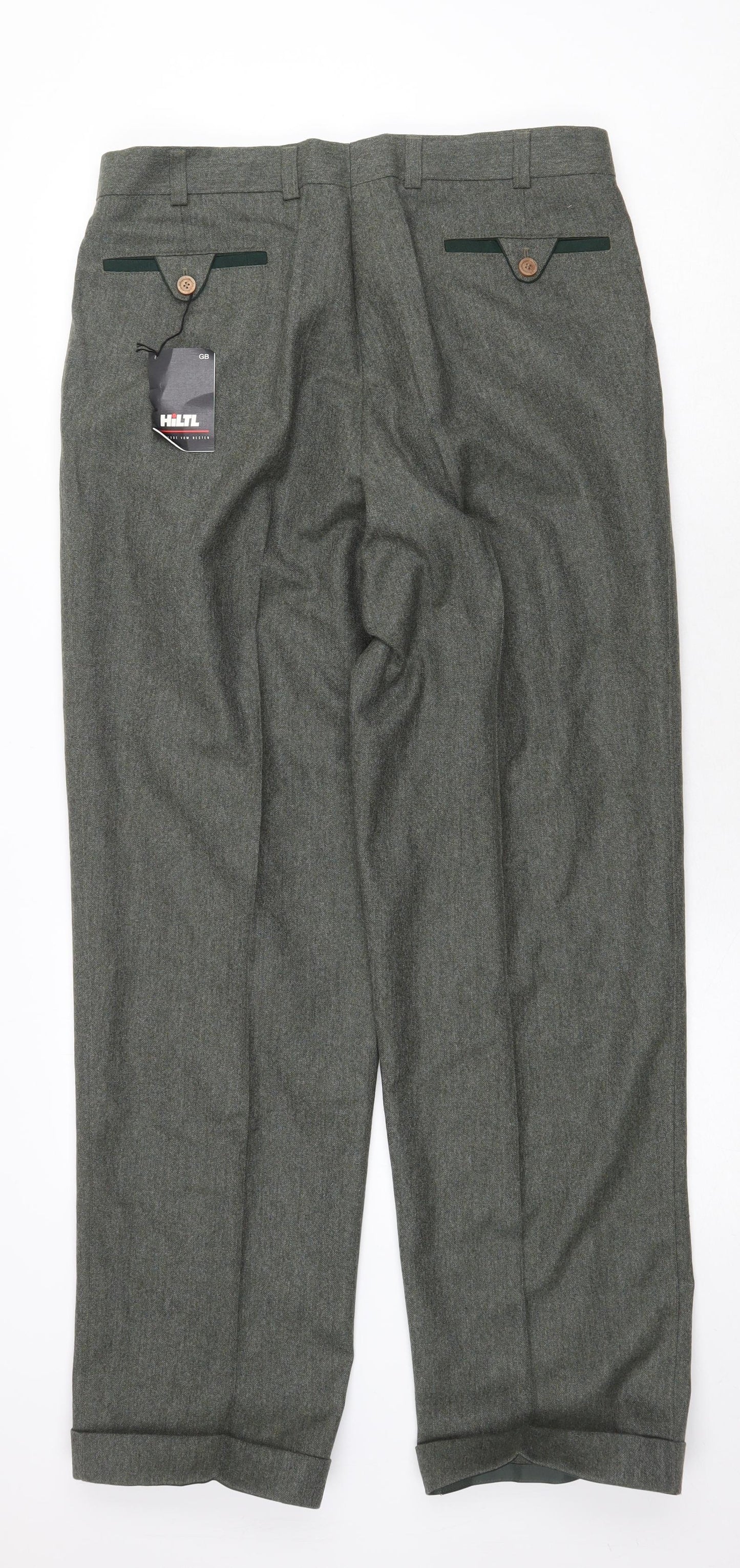Hilt Mens Green Wool Dress Pants Trousers Size 34 in Regular Zip