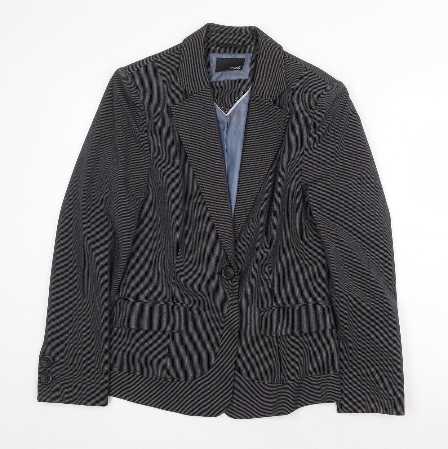 NEXT Womens Grey Striped Jacket Blazer Size 10 Button