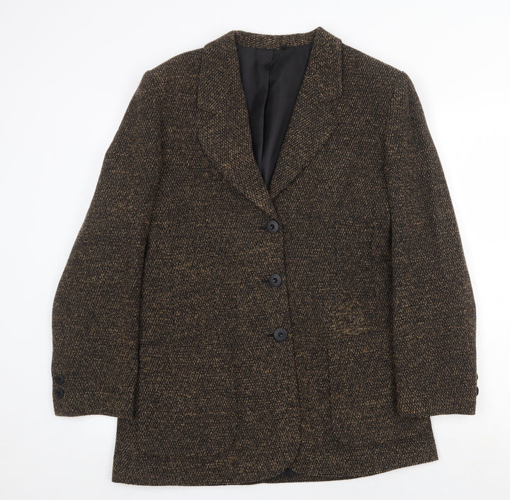 Preworn Womens Black Geometric Overcoat Coat Size 12 Button