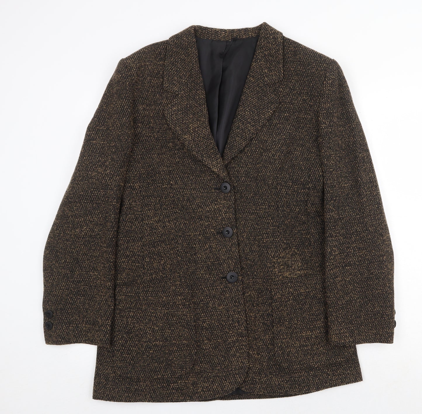 Preworn Womens Black Geometric Overcoat Coat Size 12 Button