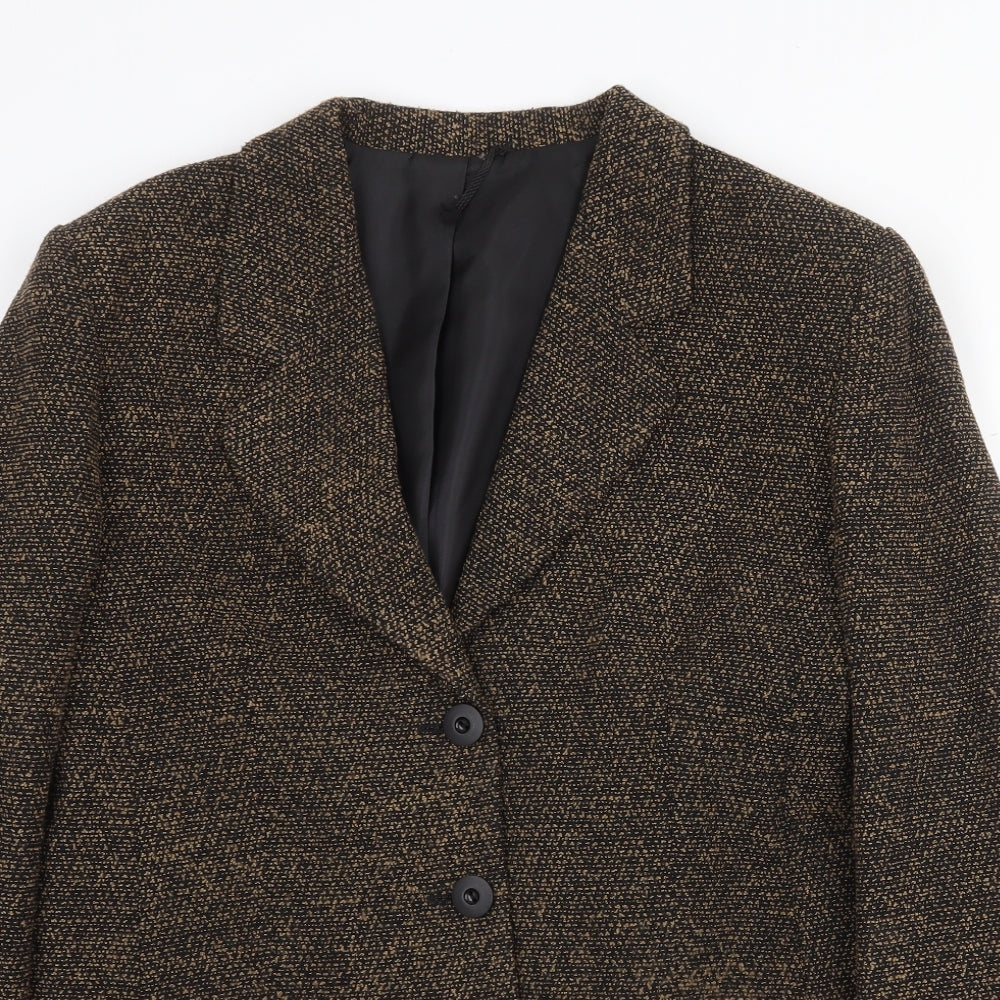Preworn Womens Black Geometric Overcoat Coat Size 12 Button