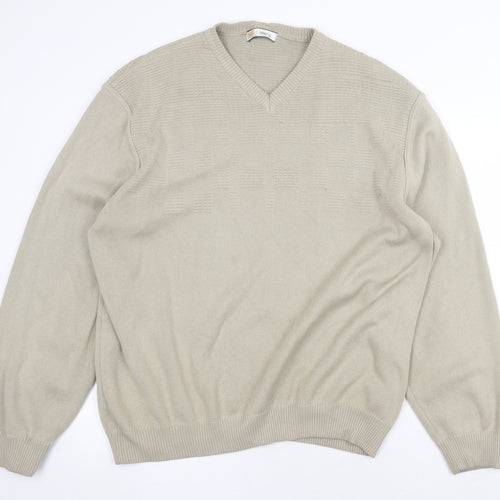 Marks and Spencer Womens Beige V-Neck Acrylic Pullover Jumper Size 2XL