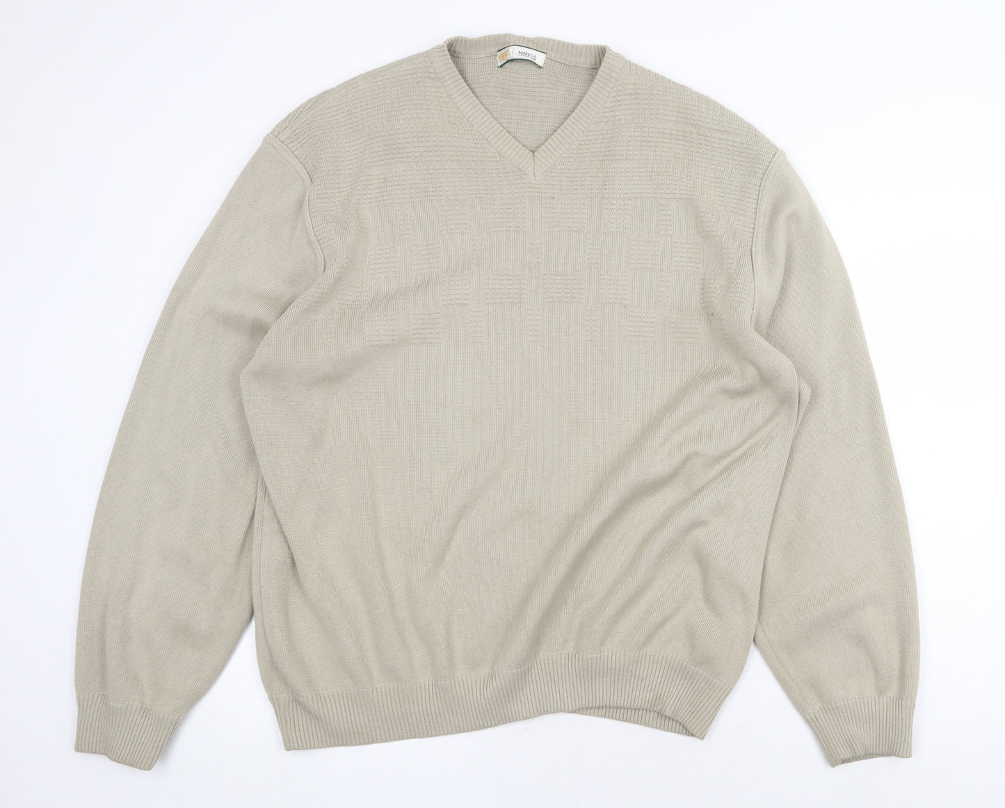 Marks and Spencer Womens Beige V-Neck Acrylic Pullover Jumper Size 2XL