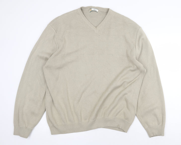 Marks and Spencer Womens Beige V-Neck Acrylic Pullover Jumper Size 2XL