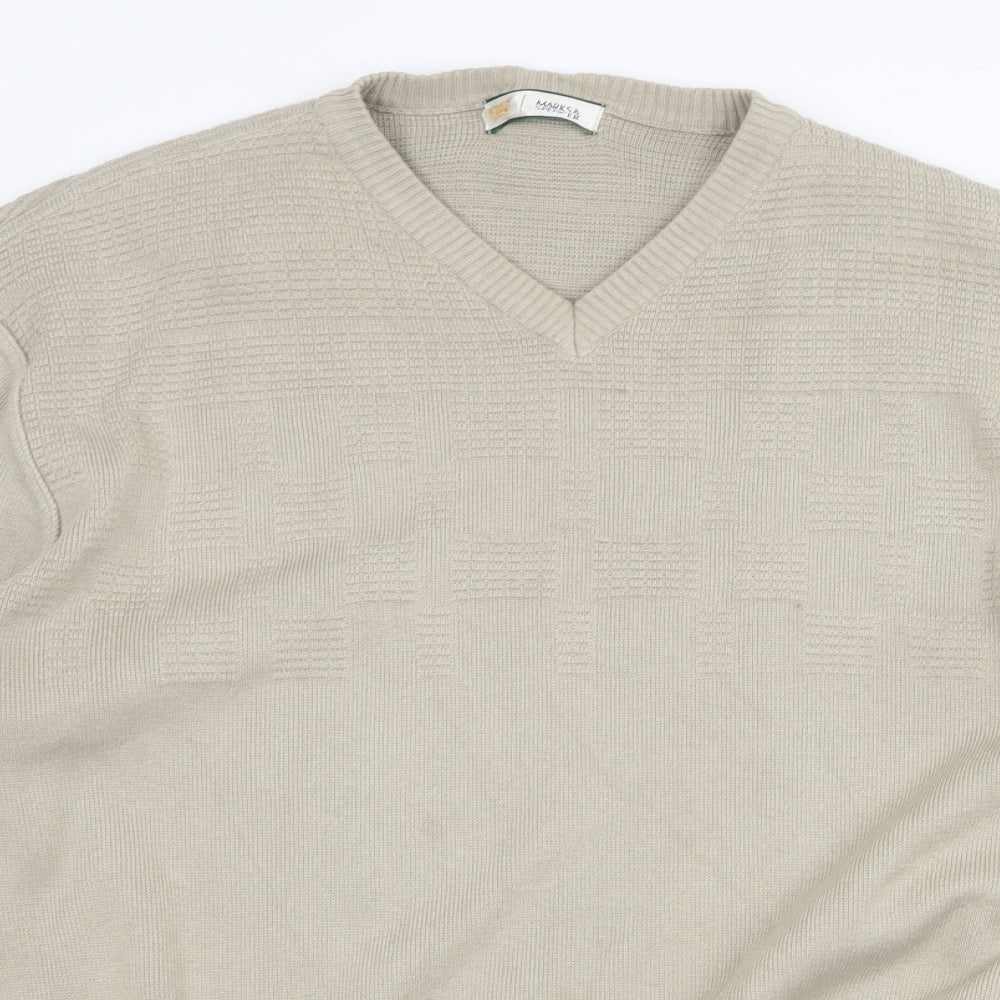 Marks and Spencer Womens Beige V-Neck Acrylic Pullover Jumper Size 2XL