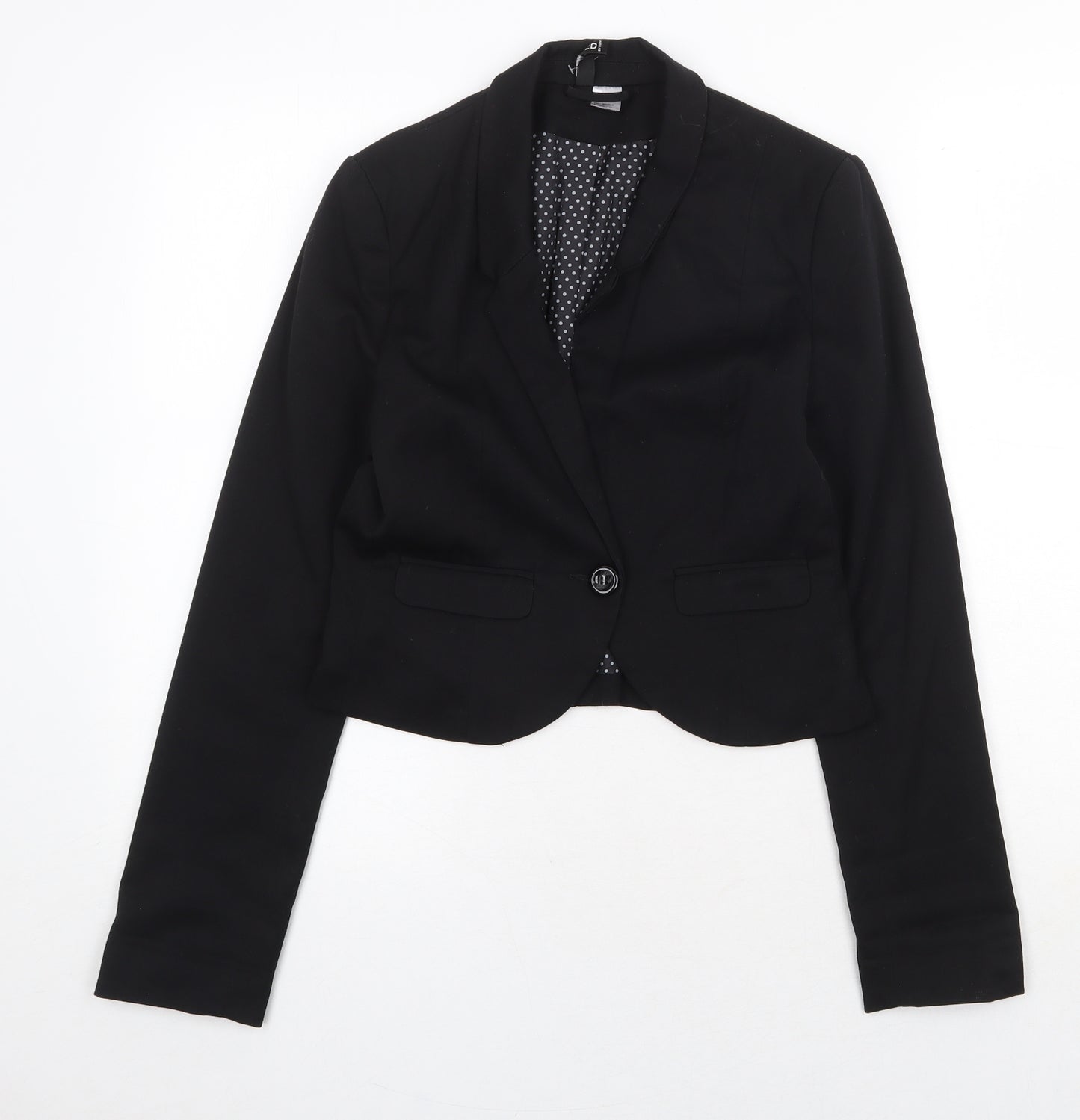 H&M Womens Black Polka Dot Jacket Size 8 Button