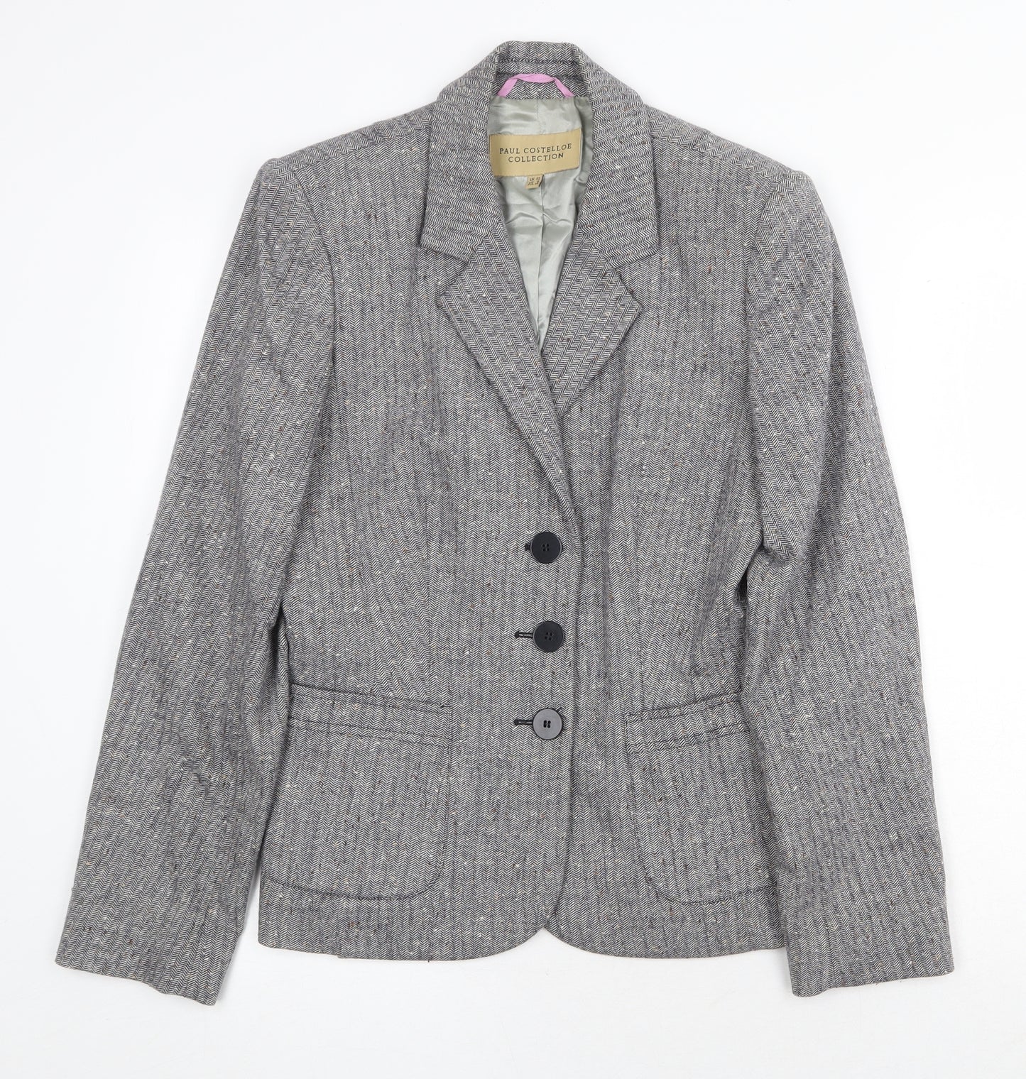 Paul Costelloe Womens Grey Striped Jacket Blazer Size 10 Button