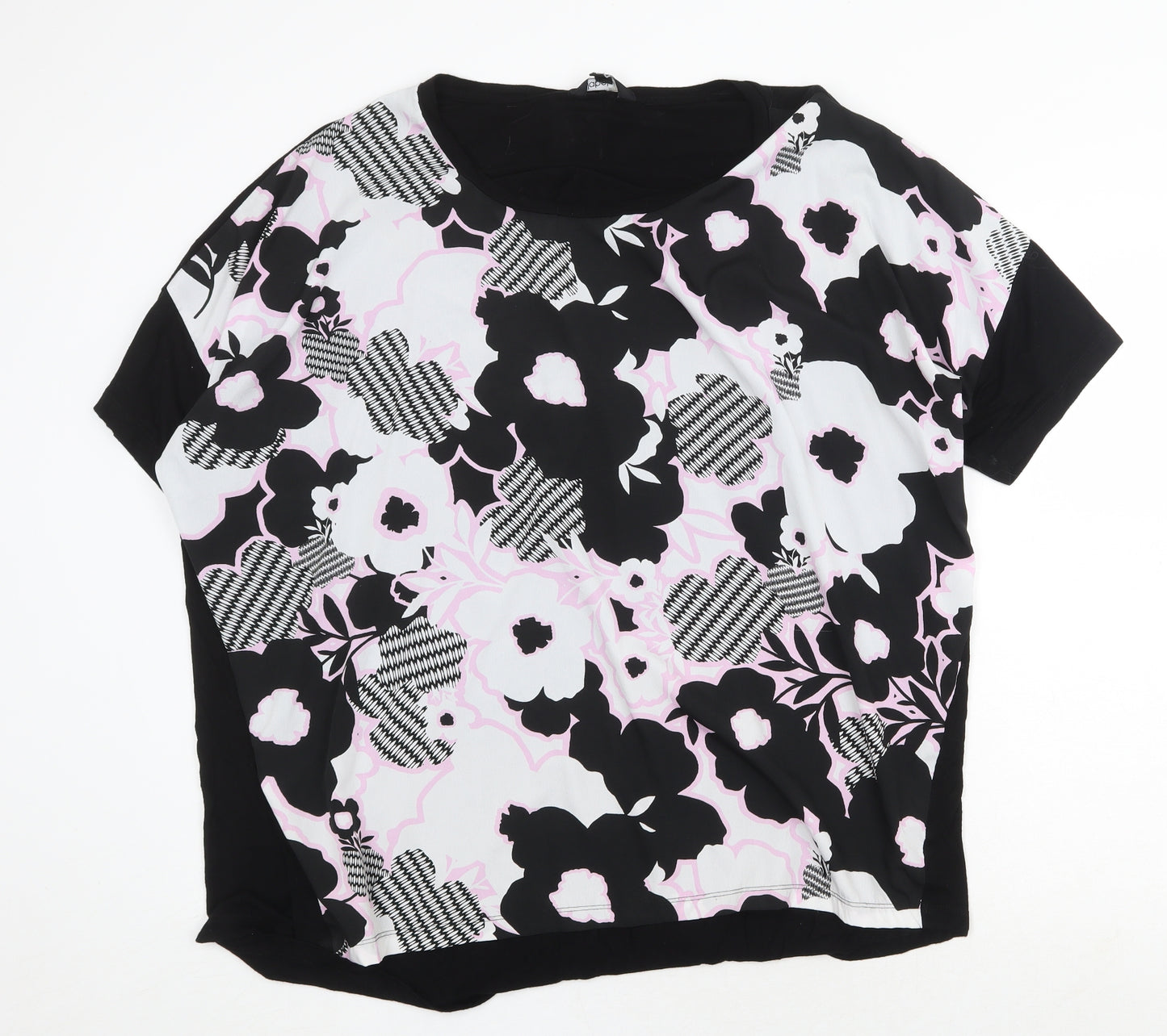 Label Be Womens Black Geometric Polyester Basic Blouse Size 24 Round Neck
