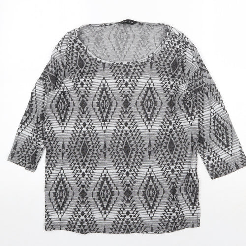 New Look Womens Grey Geometric Polyester Basic T-Shirt Size 8 Round Neck