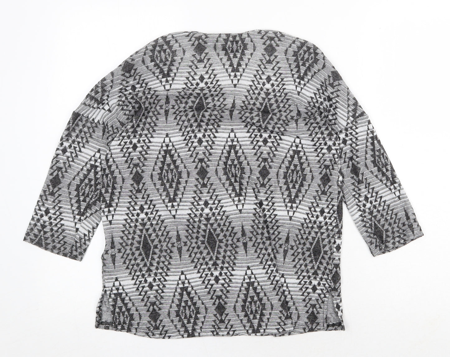 New Look Womens Grey Geometric Polyester Basic T-Shirt Size 8 Round Neck
