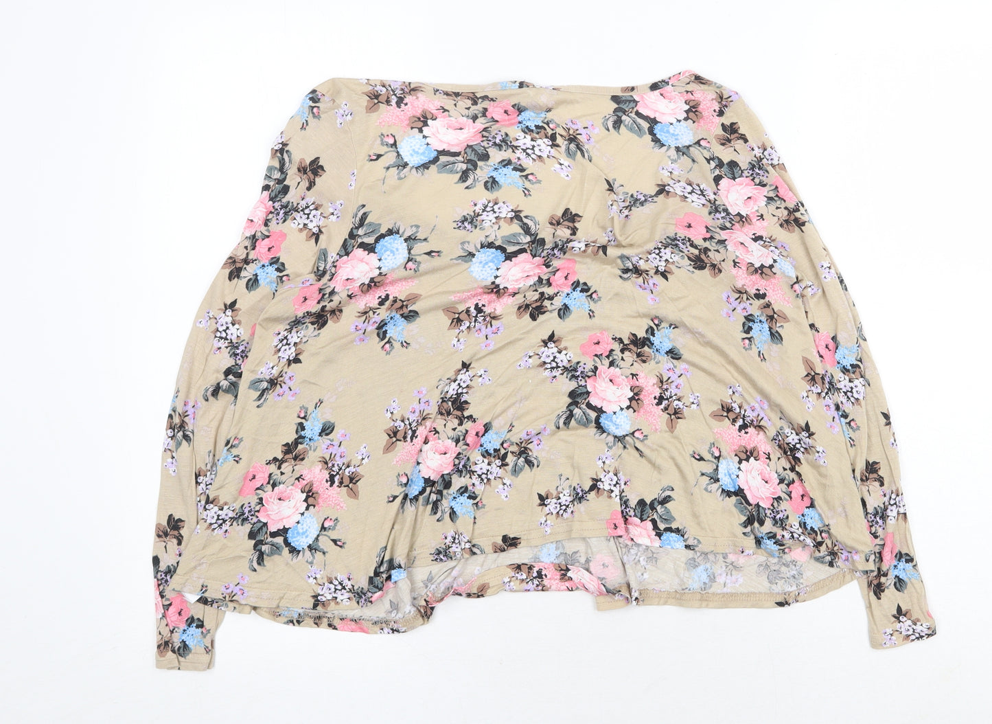 New Look Womens Beige Floral Viscose Basic Blouse Size 10 Round Neck