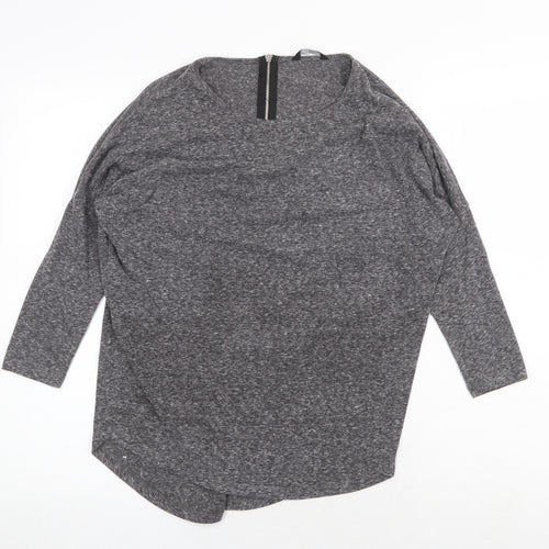 Select Womens Grey Geometric Polyester Basic T-Shirt Size 6 Round Neck
