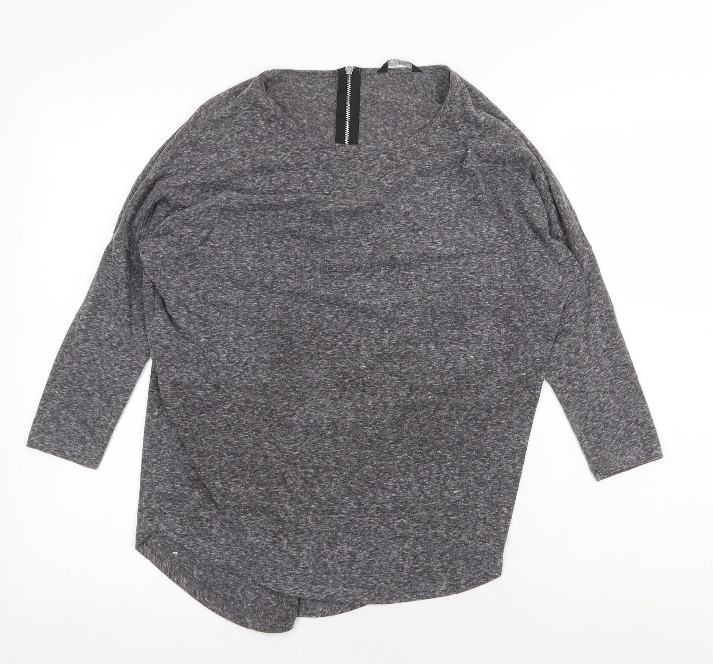 Select Womens Grey Geometric Polyester Basic T-Shirt Size 6 Round Neck