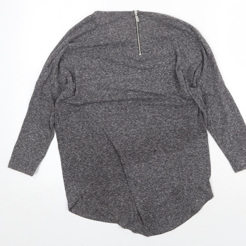 Select Womens Grey Geometric Polyester Basic T-Shirt Size 6 Round Neck