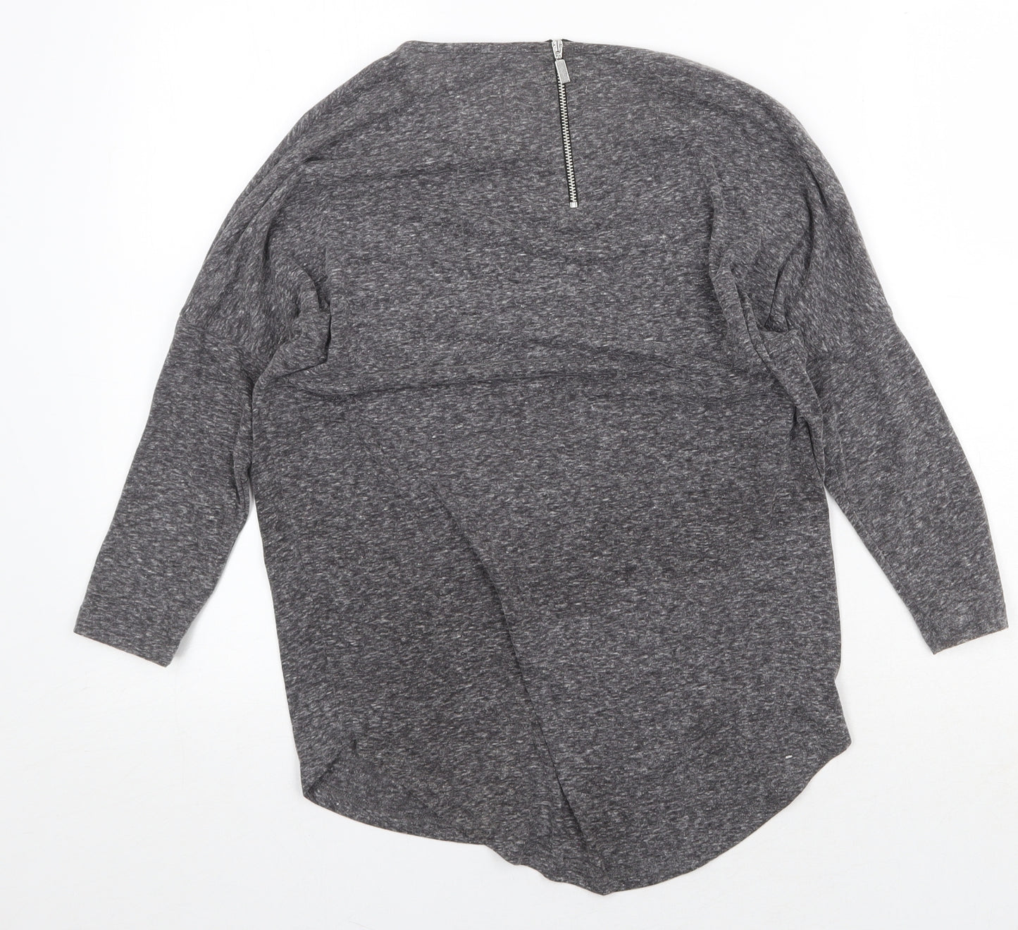 Select Womens Grey Geometric Polyester Basic T-Shirt Size 6 Round Neck
