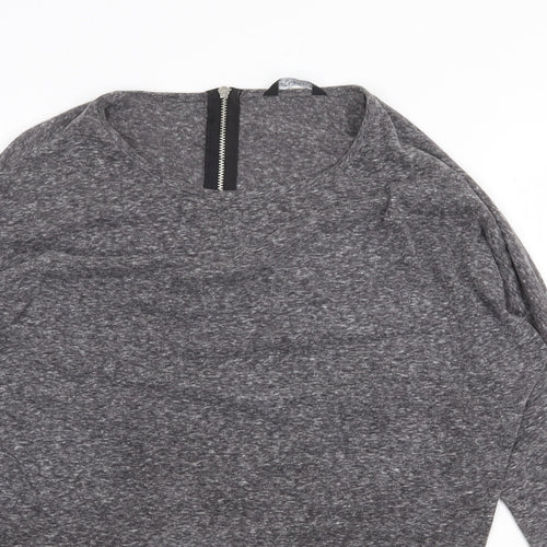 Select Womens Grey Geometric Polyester Basic T-Shirt Size 6 Round Neck