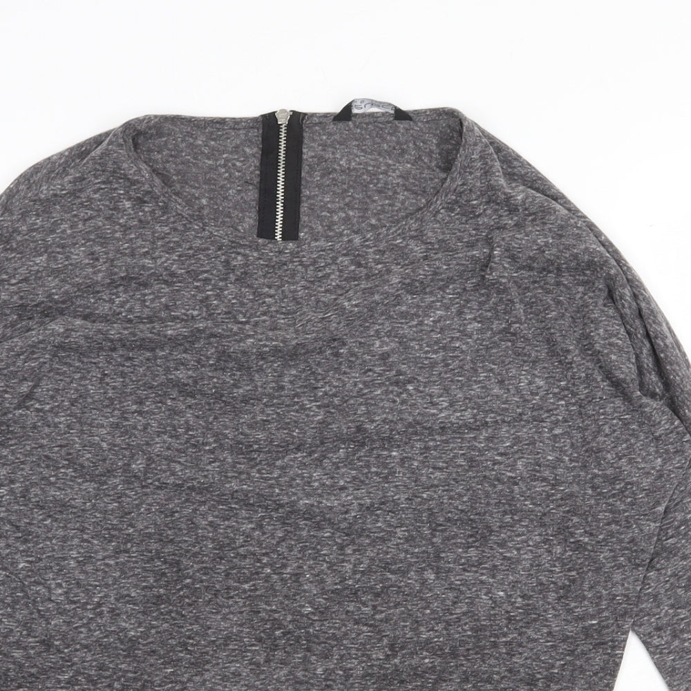 Select Womens Grey Geometric Polyester Basic T-Shirt Size 6 Round Neck