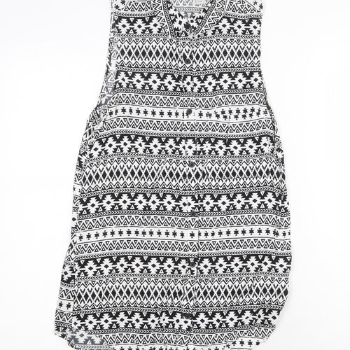 H&M Womens White Geometric Polyester Tunic Tank Size 8 Collared
