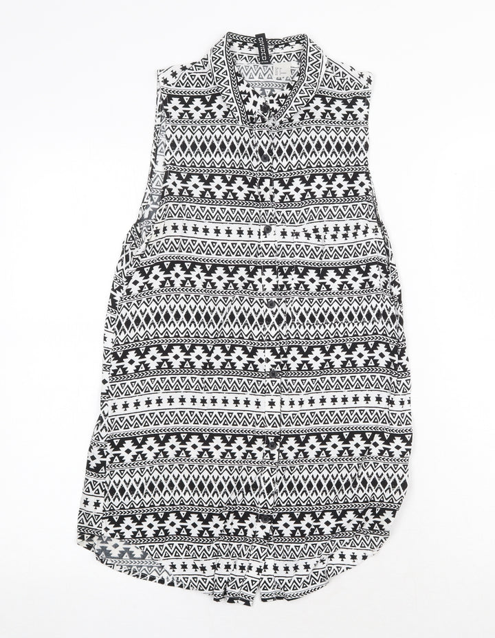 H&M Womens White Geometric Polyester Tunic Tank Size 8 Collared