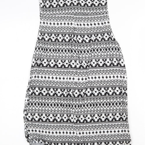 H&M Womens White Geometric Polyester Tunic Tank Size 8 Collared