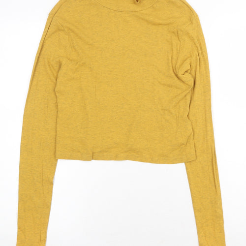 H&M Womens Yellow Cotton Basic T-Shirt Size L Mock Neck