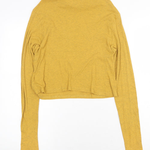 H&M Womens Yellow Cotton Basic T-Shirt Size L Mock Neck