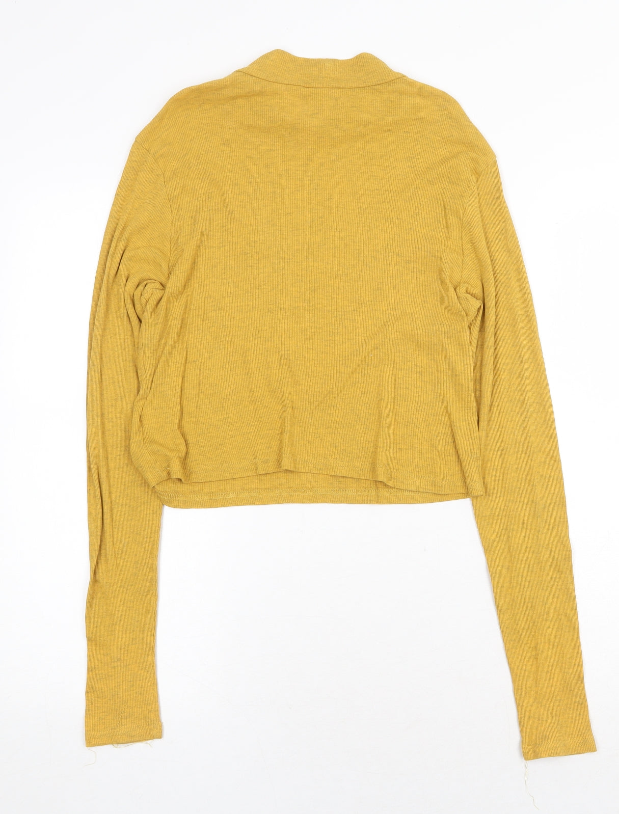 H&M Womens Yellow Cotton Basic T-Shirt Size L Mock Neck