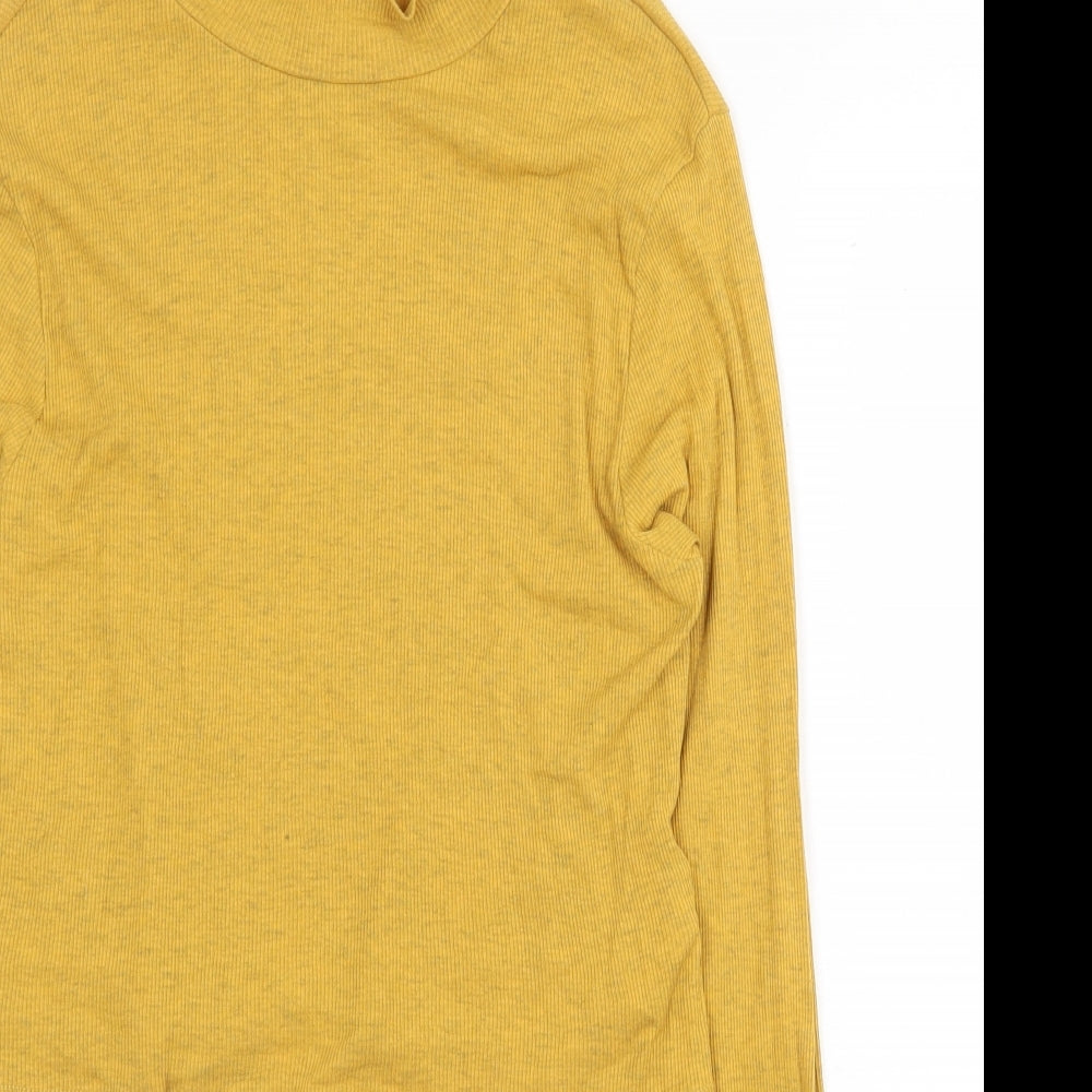 H&M Womens Yellow Cotton Basic T-Shirt Size L Mock Neck