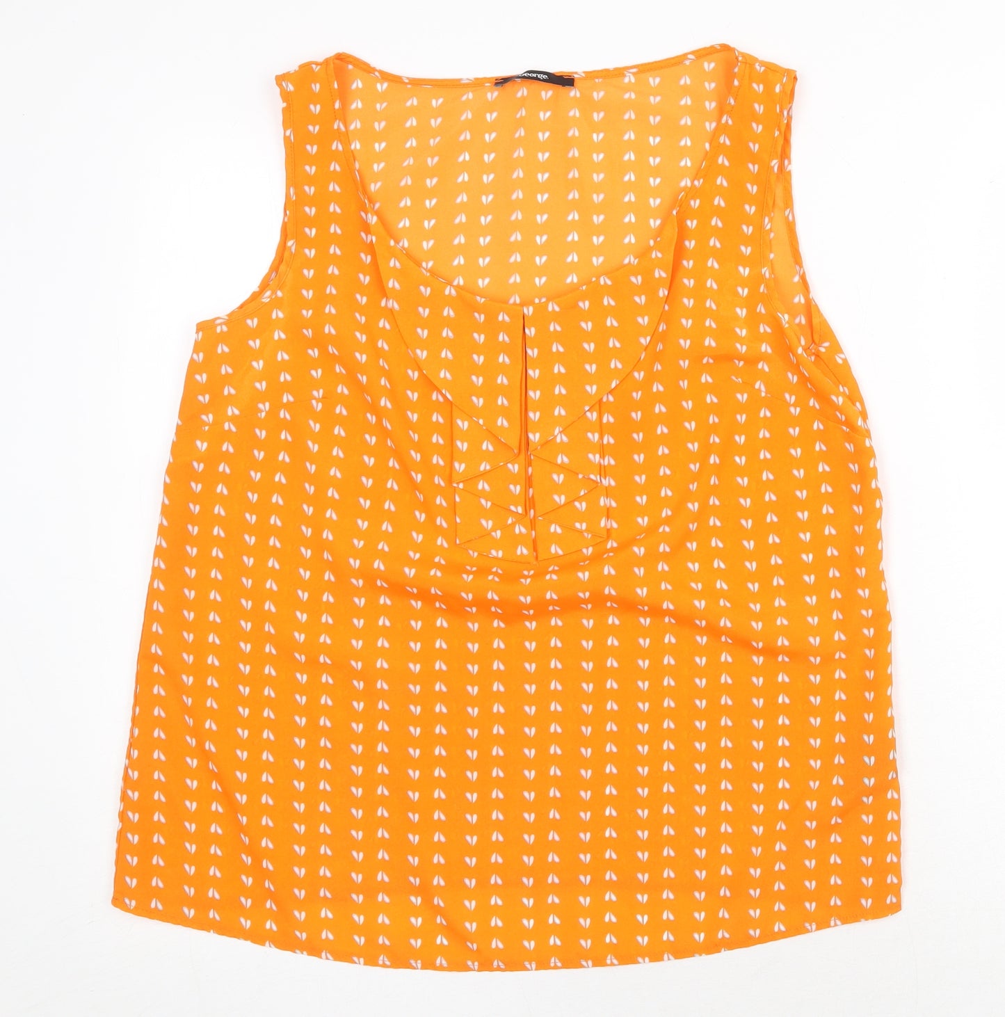 George Womens Orange Geometric Polyester Basic Tank Size 12 Round Neck