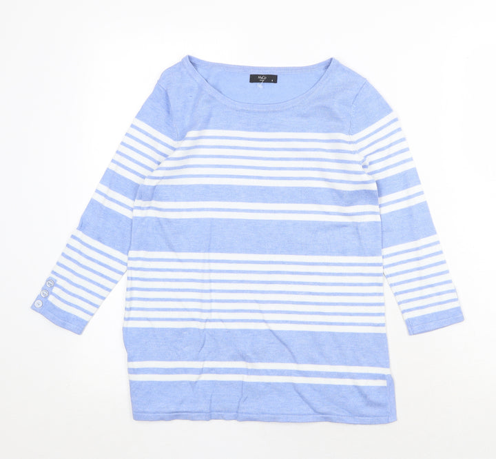 M&Co Womens Blue Scoop Neck Striped Viscose Pullover Jumper Size 8