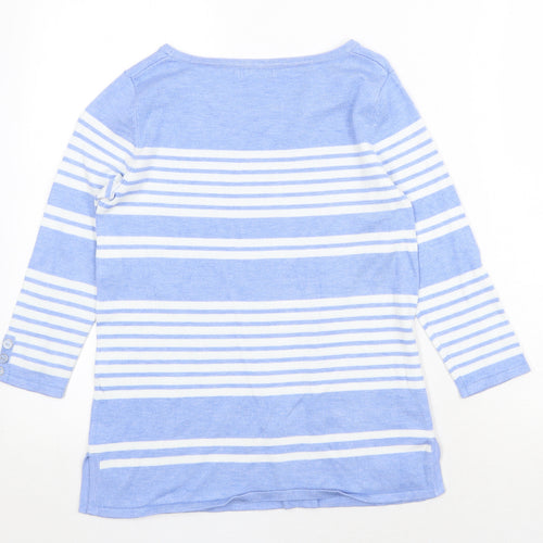 M&Co Womens Blue Scoop Neck Striped Viscose Pullover Jumper Size 8