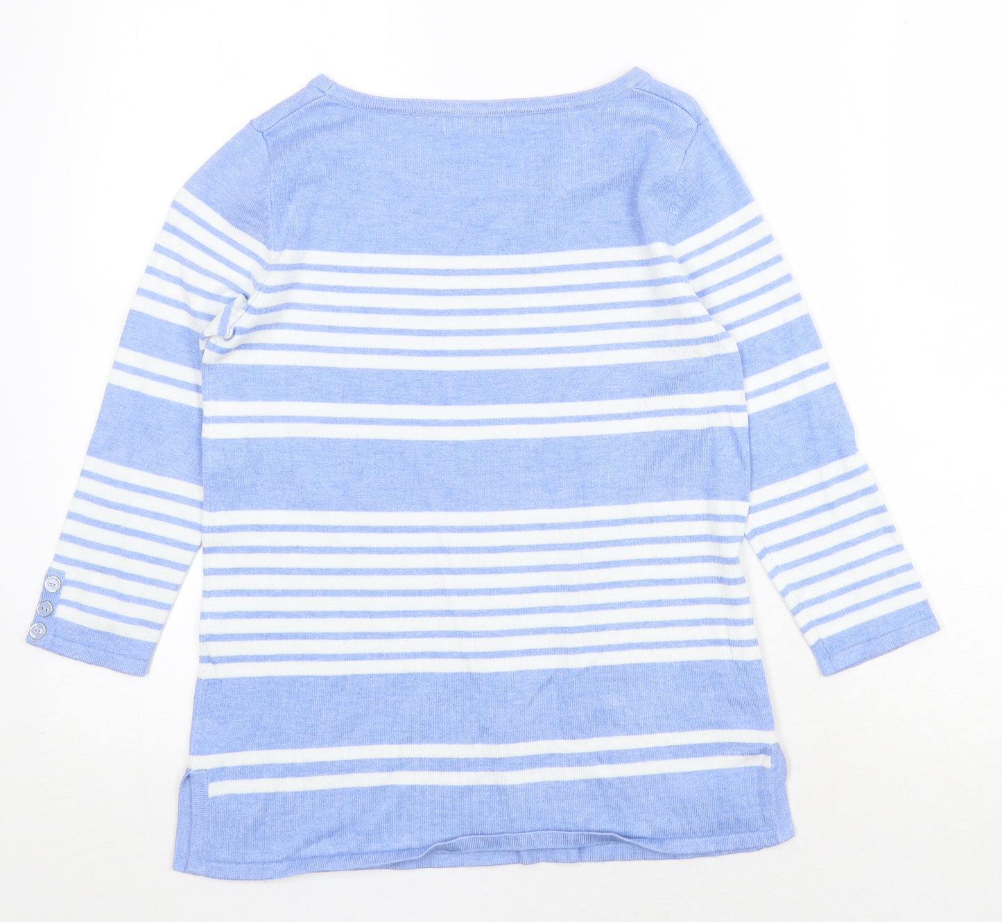 M&Co Womens Blue Scoop Neck Striped Viscose Pullover Jumper Size 8