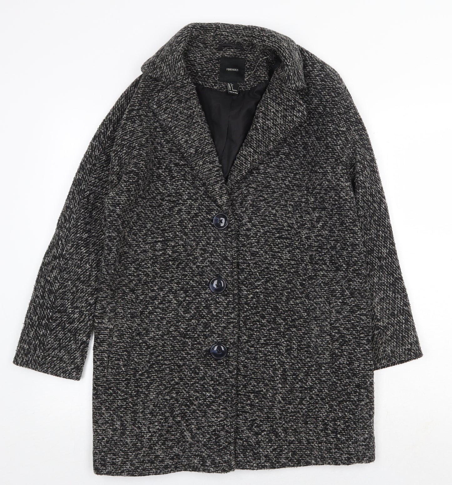 FOREVER 21 Womens Grey Geometric Overcoat Coat Size S Button