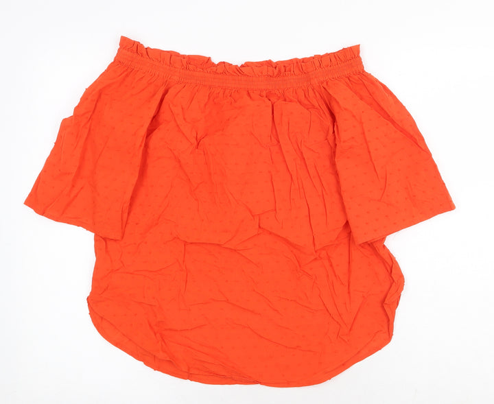H&M Womens Orange 100% Cotton Basic Blouse Size 6 Off the Shoulder