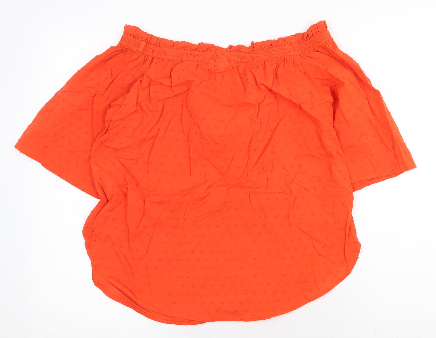 H&M Womens Orange 100% Cotton Basic Blouse Size 6 Off the Shoulder
