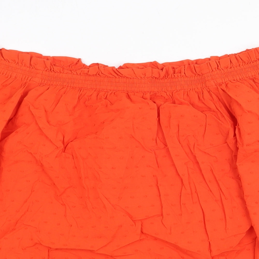 H&M Womens Orange 100% Cotton Basic Blouse Size 6 Off the Shoulder