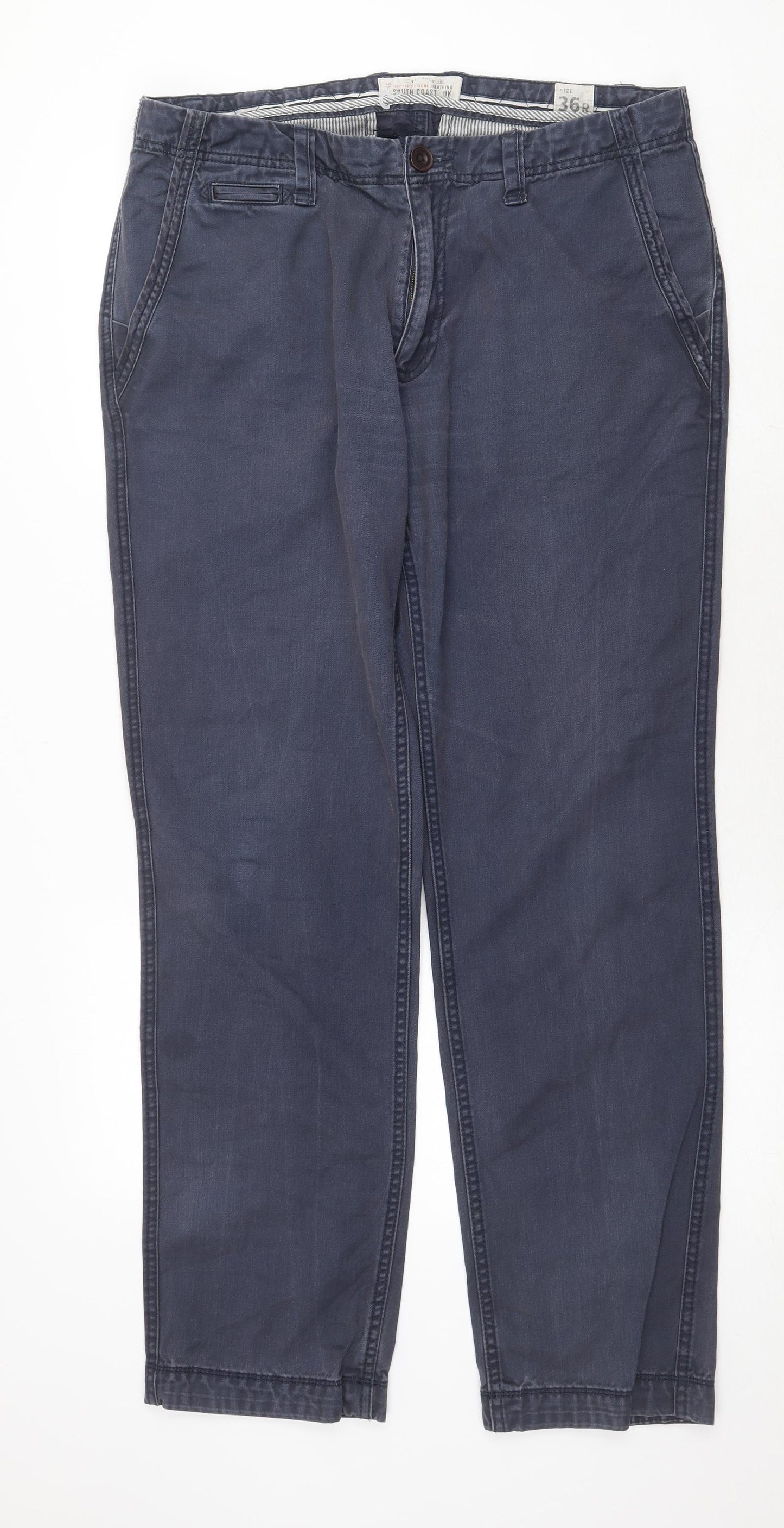 Fat Face Mens Blue Cotton Chino Trousers Size 36 in Regular Zip