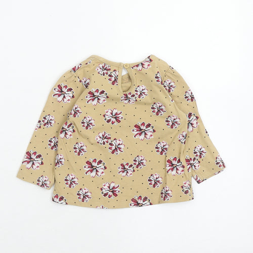 Matalan Girls Brown Floral Cotton Basic T-Shirt Size 6-9 Months Round Neck Button