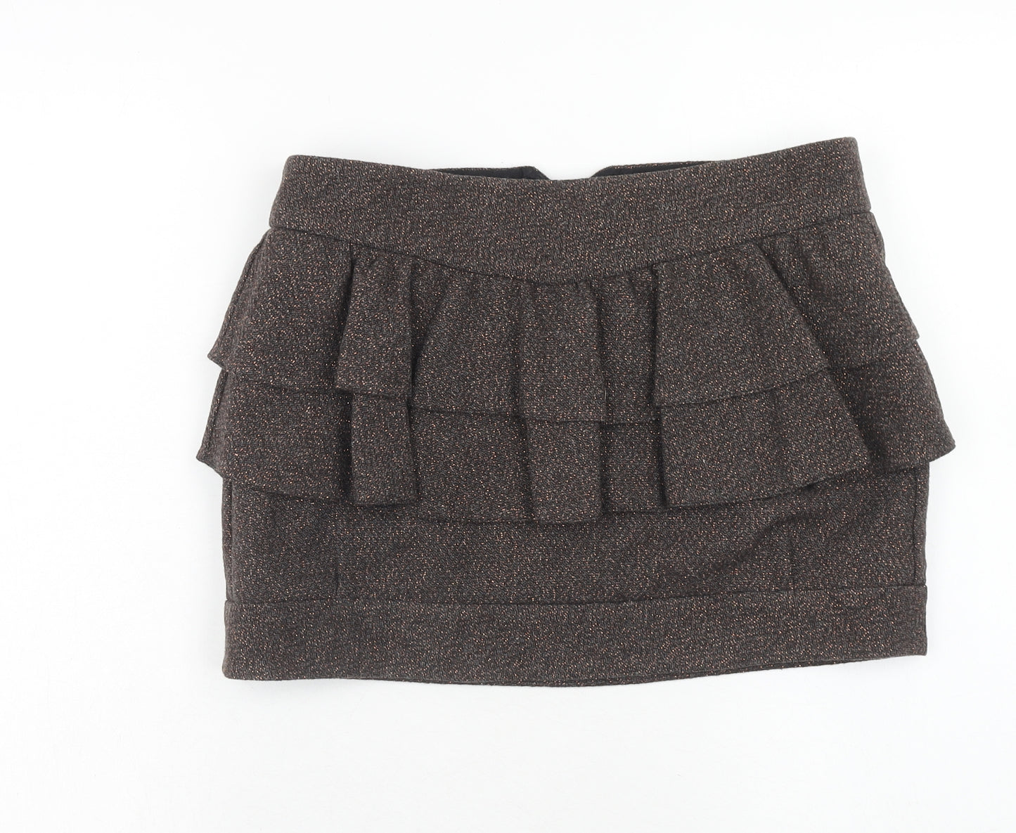 River Island Womens Brown Wool Mini Skirt Size 12 Zip