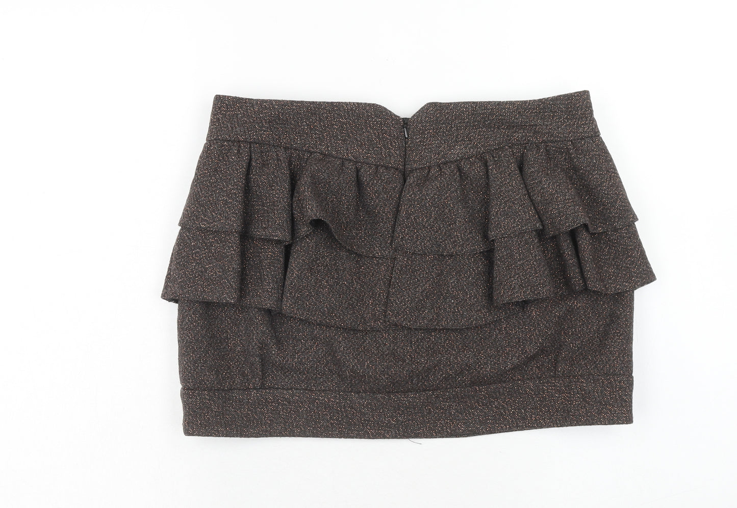 River Island Womens Brown Wool Mini Skirt Size 12 Zip