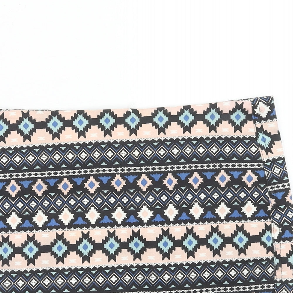 H&M Womens Multicoloured Geometric Cotton Mini Skirt Size 8 Zip