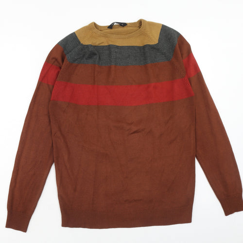 Cedar Wood State Mens Multicoloured Round Neck Striped Acrylic Pullover Jumper Size XS Long Sleeve