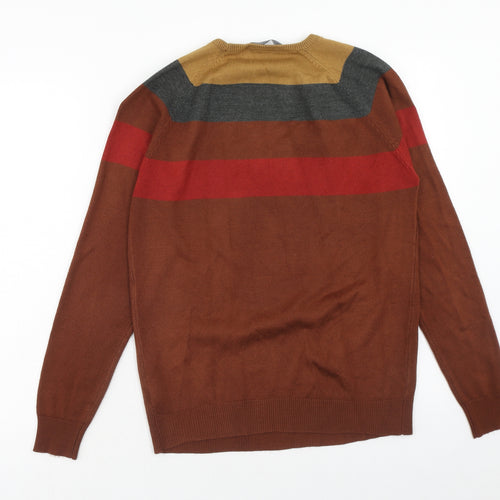 Cedar Wood State Mens Multicoloured Round Neck Striped Acrylic Pullover Jumper Size XS Long Sleeve