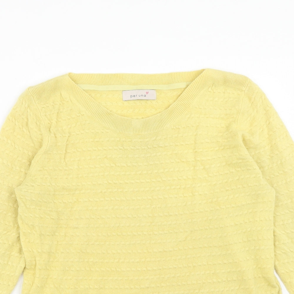 Per Una Womens Yellow V-Neck Acrylic Pullover Jumper Size 14