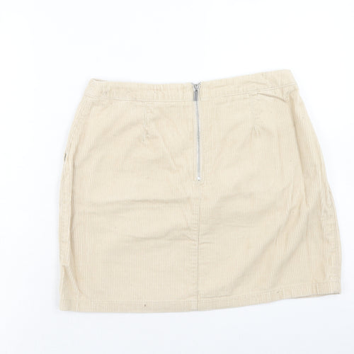 New Look Womens Beige Cotton Mini Skirt Size 10 Zip
