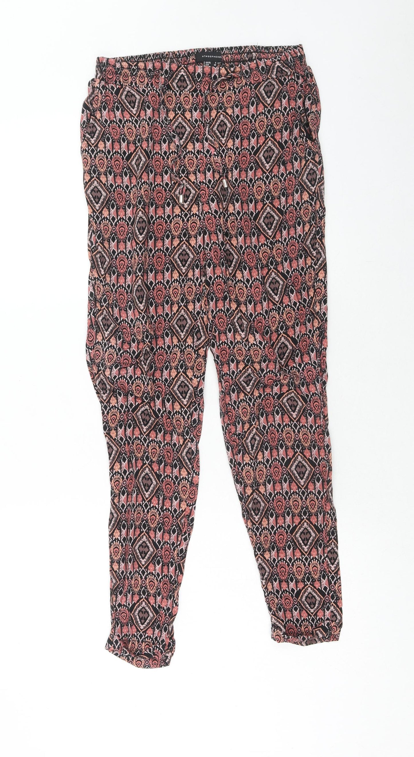 Atmosphere Womens Red Geometric Viscose Harem Trousers Size 8 Regular Drawstring